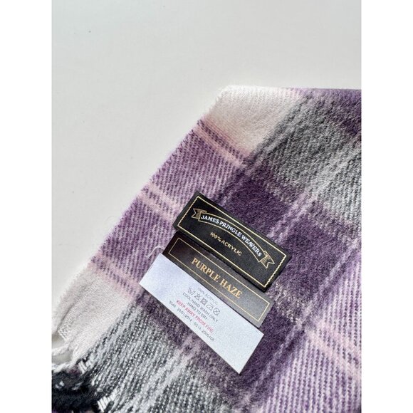 JAMES PRINGLE WEAVERS Purple Haze Plaid 100% Acrylic Fringed Rectangle Scarf - Picture 7 of 8